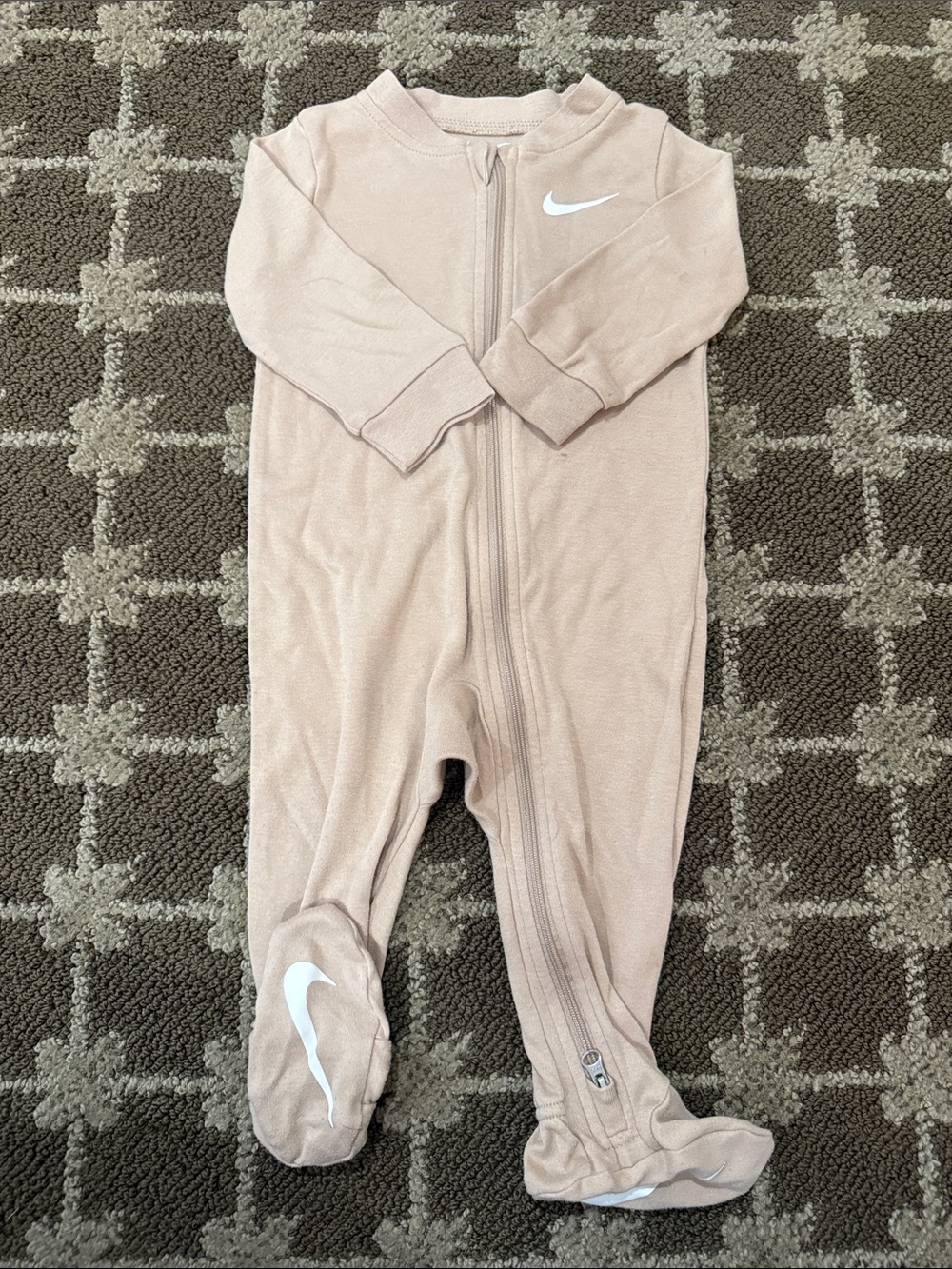 Nike Kids Zip-Front Footed One-Piece in Blush